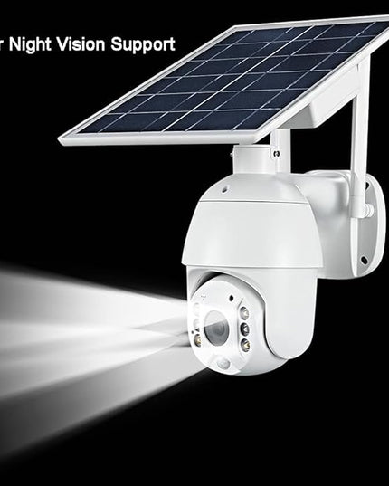 100% Wire-Free Wireless Rechargeable Battery Solar Powered Outdoor 1080P Pan Tilt WiFi Security Camera PIR Motion Recording Two-Way Audio IP65 Weatherproof Night Vision Built-in SD Slot Alptop
