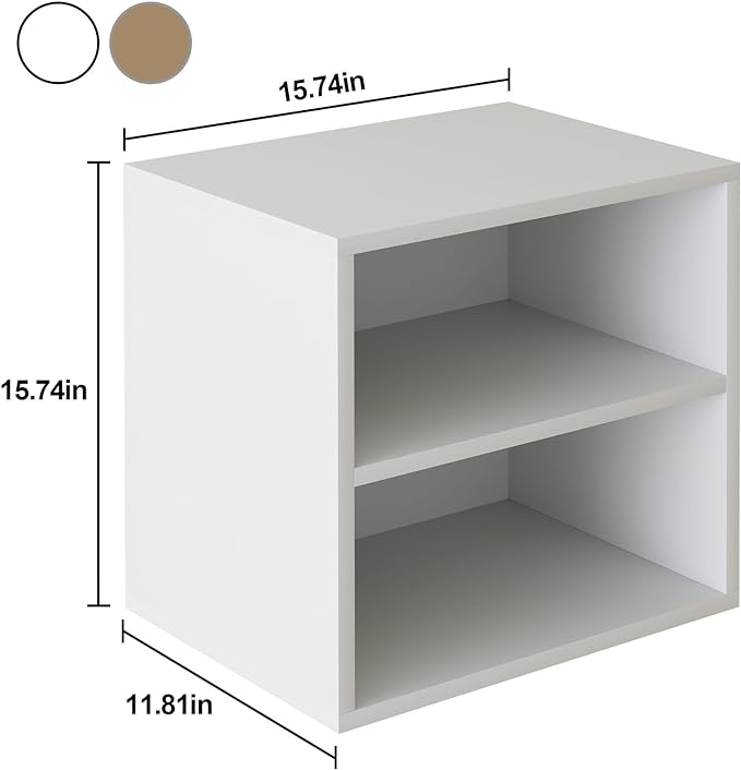 Storage Cube 2 Tiers White Stackable Storage Shelf, Cubby Organizer Wooden Display Shelf Closet Organizer,Modern Cubical Bookcase Compact Storage Cabinet for Living Room Bedroom Office - LeafyLoom