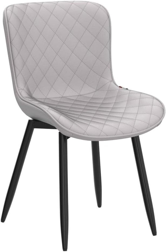 YOUTASTE Grey Dining Chairs Set of 2 Mid Century Modern PU Leather Diamond Upholstered Accent Guest Dinner Chair with Back Metal Legs for Kitchen Living Reception Waiting Room - LeafyLoom