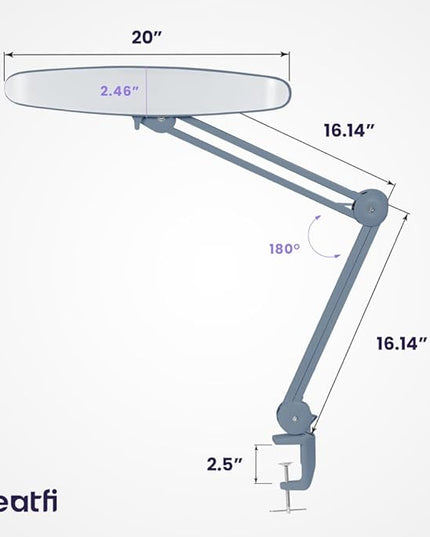 Neatfi XL 2,200 Lumens LED Task Lamp, 24W Super Bright Desk Lamp, 117 Pcs SMD LED, 4 Level Brightness, Dimmable, Task LED Light for Home, Office, Workbench (Non-CCT, Gray) - LeafyLoom