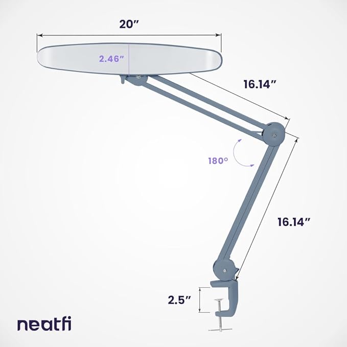 Neatfi XL 2,200 Lumens LED Task Lamp, 24W Super Bright Desk Lamp, 117 Pcs SMD LED, 4 Level Brightness, Dimmable, Task LED Light for Home, Office, Workbench (Non-CCT, Gray) - LeafyLoom