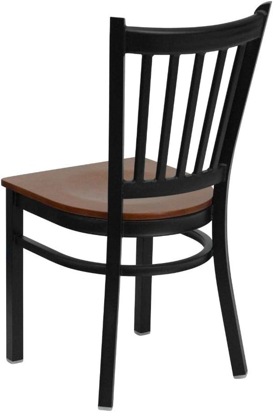 Flash Furniture 4 Pack HERCULES Series Black Vertical Back Metal Restaurant Chair - Cherry Wood Seat - LeafyLoom