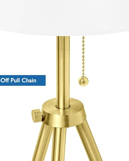 O’Bright Tripod Floor Lamp, Adjustable in Height, 100% Metal Body with Linen Drum Shade, E26 Socket, Bedside Lamp, Standing Light for Living Room, Bedroom, Office, Antique Brass - LeafyLoom