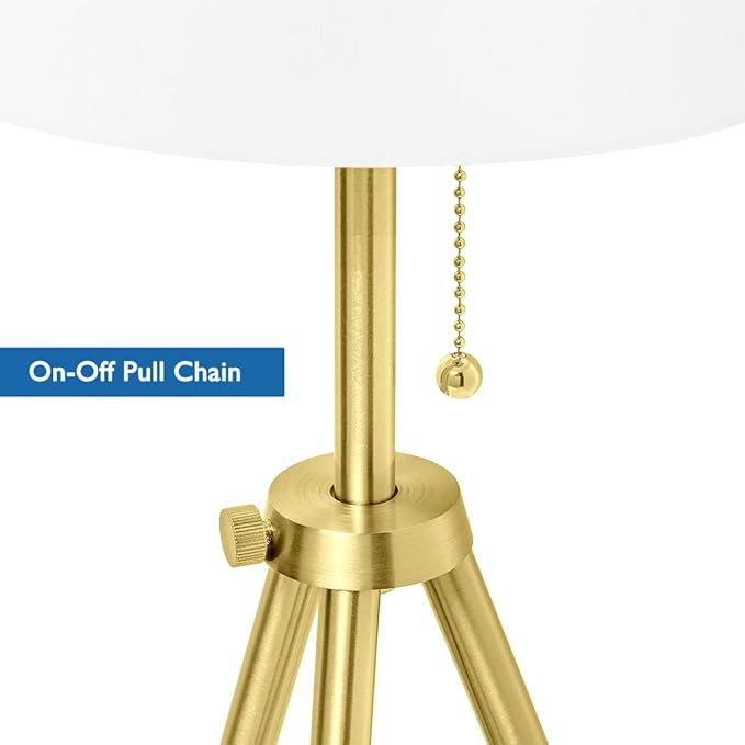 O’Bright Tripod Floor Lamp, Adjustable in Height, 100% Metal Body with Linen Drum Shade, E26 Socket, Bedside Lamp, Standing Light for Living Room, Bedroom, Office, Antique Brass - LeafyLoom