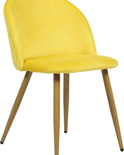 FurnitureR Upholstered Velvet Dining Chair Mid Back Armless with Wood Legs for Home Kitchen Bedroom Living Room, Set of 1, Yellow - LeafyLoom
