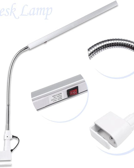 3 Types Desk Lamp with Clamp, Ultra Slim Desk Lamp, 360 Degree Rotation Metal Arm Eye Caring Lamp, for Reading, Study, Tattoo Light, Beauty Manicure - LeafyLoom