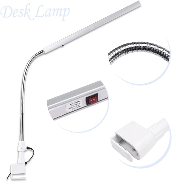 3 Types Desk Lamp with Clamp, Ultra Slim Desk Lamp, 360 Degree Rotation Metal Arm Eye Caring Lamp, for Reading, Study, Tattoo Light, Beauty Manicure - LeafyLoom
