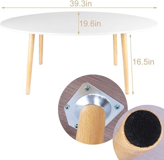 Oval Coffee Table Midcentury Modern Coffee Table Wood Coffee Table Modern Coffee Table for Living Room, Small Modern Furniture for Home, 39.3" D x 19.6" W x 16.5" H - LeafyLoom