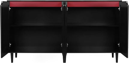 Anmytek Rattan Sideboard Buffet Cabinet with 4 Doors, Large Kitchen Storage Cabinet Black Sideboard with Adjustable Shelf Credenzas for Kitchen Living Room Hallway H0108 - LeafyLoom