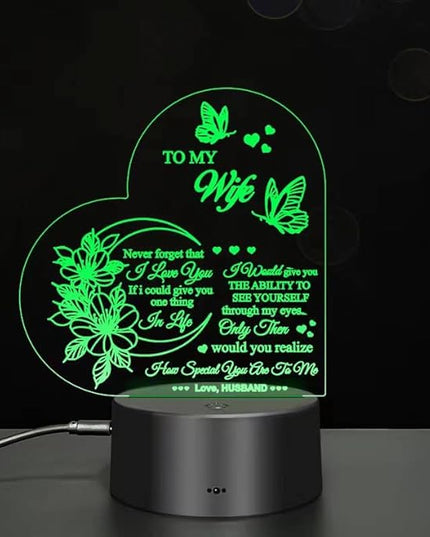 Dear Wife I Love You 3D Light, 7-Color USB Charging Bedside Lamp Decoration, I Love You My Wife 3D Light Gift from Husband, New Love Heart Wife's Birthday Gifts, Home Decoration for My Wife - LeafyLoom