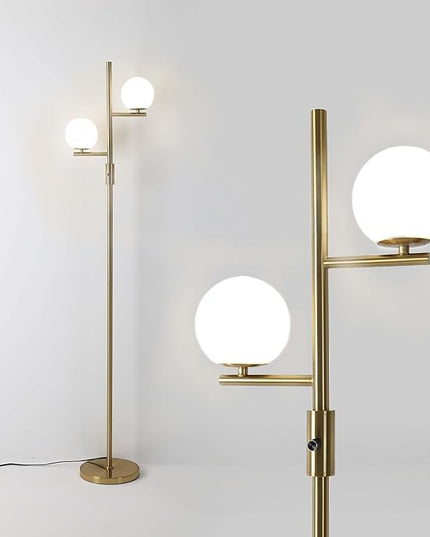 Dimmable Floor Lamp,Modern Floor Lamp,Gold Floor Lamp,Mid-Century Floor Lamps,Frosted Glass Stand Up Lamp for Living Room, Bedroom,Office,Contemporary LED Tall Pole Lamp Indoor - LeafyLoom