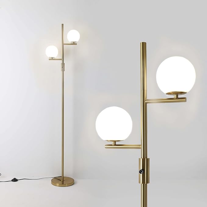 Dimmable Floor Lamp,Modern Floor Lamp,Gold Floor Lamp,Mid-Century Floor Lamps,Frosted Glass Stand Up Lamp for Living Room, Bedroom,Office,Contemporary LED Tall Pole Lamp Indoor - LeafyLoom
