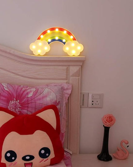 GUOCHENG Rainbow Marquee Night Light Battery Operated LED Night Table Lamps for Children Bedroom Nursery, Christmas Birthday Gifts for Kids - LeafyLoom