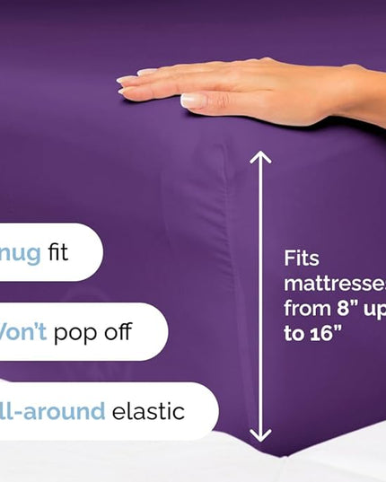 Twin XL Size 3 Piece Sheet Set - Comfy Breathable & Cooling Sheets - Hotel Luxury Bed Sheets for Women & Men - Deep Pockets, Easy-Fit, Extra Soft & Wrinkle Free Sheets - Purple Oeko-Tex Bed Sheet Set - LeafyLoom