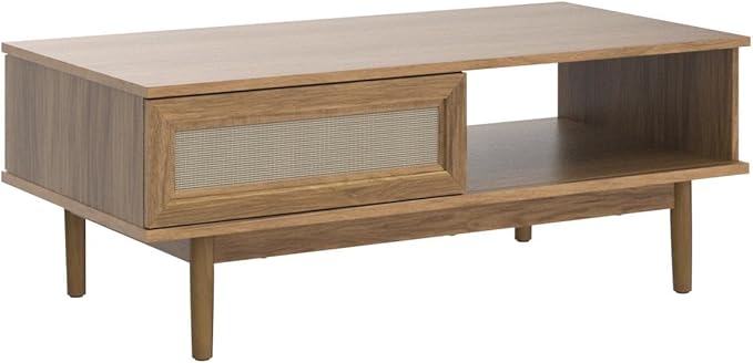 mopio Haylee Coffee Table, Modern Boho Farmhouse Small Coffee Table with Storage, Natural Rattan Living Room Tables, Center Table (Rattan (Oak) - LeafyLoom