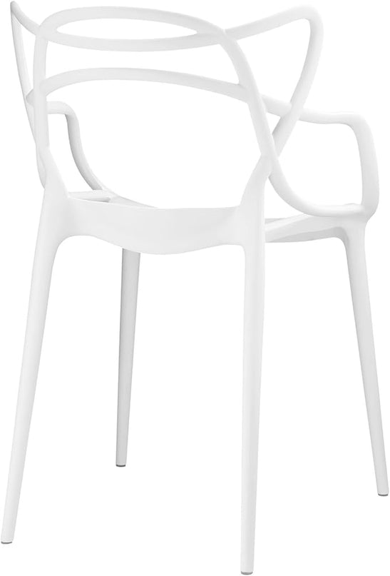 Modway Entangled Modern Molded Plastic Kitchen and Dining Room Arm Chair in White - Fully Assembled - LeafyLoom