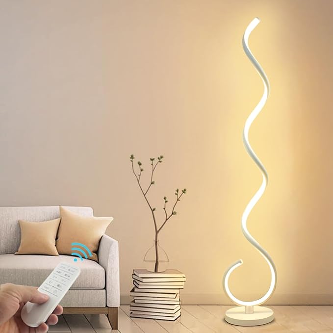 Spiral LED Floor Lamp, 40W Dimmable Floor Lamps for Living Room with Remote Control, Stepless Adjustable Colors & Brightness Standing Lamp Reading Corner Floor Lamp for Bedroom, Office -White - LeafyLoom