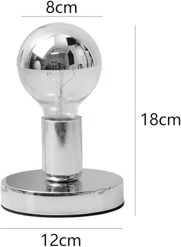Simple Unique Lamp Base Only,Mini Bedside Table Lamp Bases,E26 Edison Light Bulb Stand Lamps for Small Spaces,Minimalist Desk Lamps Set w/ 5.8ft White Cord Switch Plug,No Bulb,Silver/Chrome,S - LeafyLoom