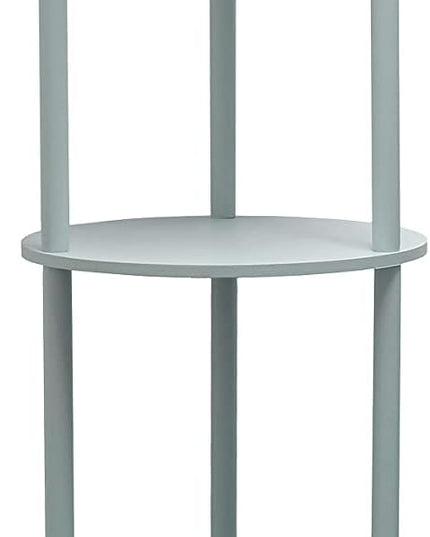 Simple Designs LF2010-GRY 62.5" Round Modern Shelf Etagere Organizer Storage Floor Lamp with 2 USB Charging Ports, 1 Charging Outlet and Linen Shade for Living Room Bedroom, Gray, 11.5 x 11.5 x 62.5 - LeafyLoom