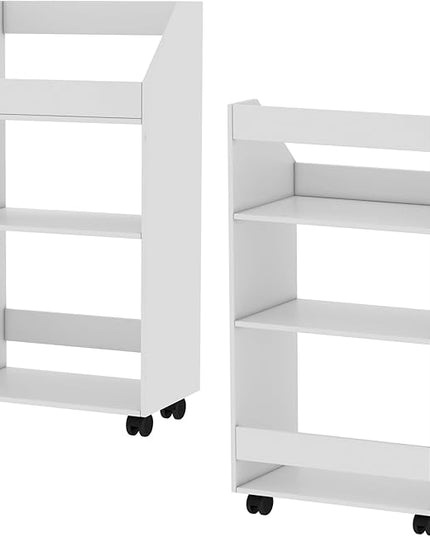 3-Tier Mobile Bookshelf, White Bookcase with Wheels, Rolling File Holder Desk File Book Organizer for Home Office Living Room School - LeafyLoom