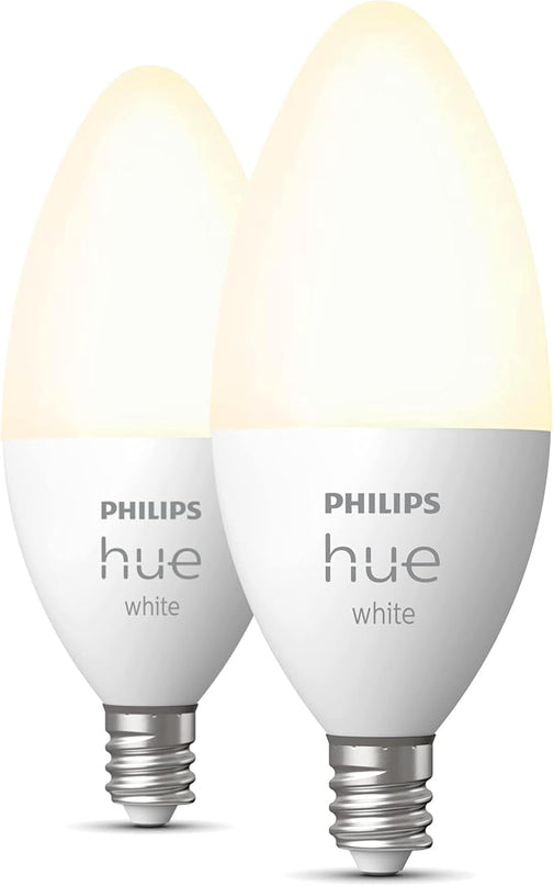 Philips Hue Smart 40W B39 Candle-Shaped LED Bulb - Soft Warm White Light - 4 Pack - 450LM - E12 - Indoor - Control with Hue App - Compatible with Alexa, Google Assistant and Apple Homekit Philips