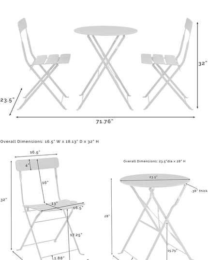 Crosley Furniture CF7390-MN Karlee Retro Metal Indoor/Outdoor 3-Piece Bistro Set with Table and 2 Chairs, Mint - LeafyLoom