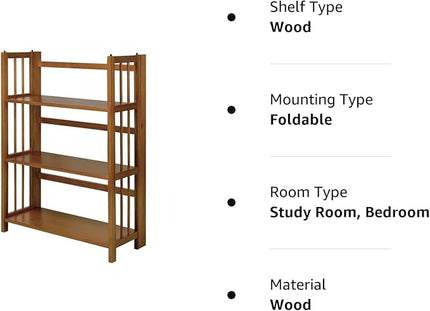 Casual Home 3-Shelf 27.5" Wide Folding Stackable Bookcase, Chestnut (New) - LeafyLoom