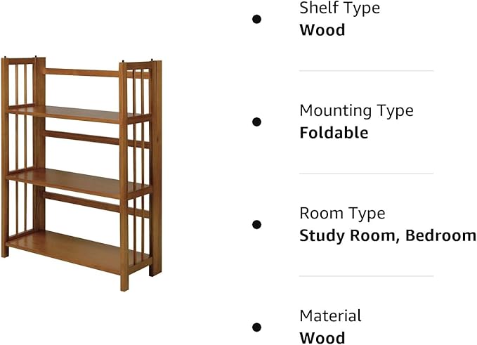 Casual Home 3-Shelf 27.5" Wide Folding Stackable Bookcase, Chestnut (New) - LeafyLoom