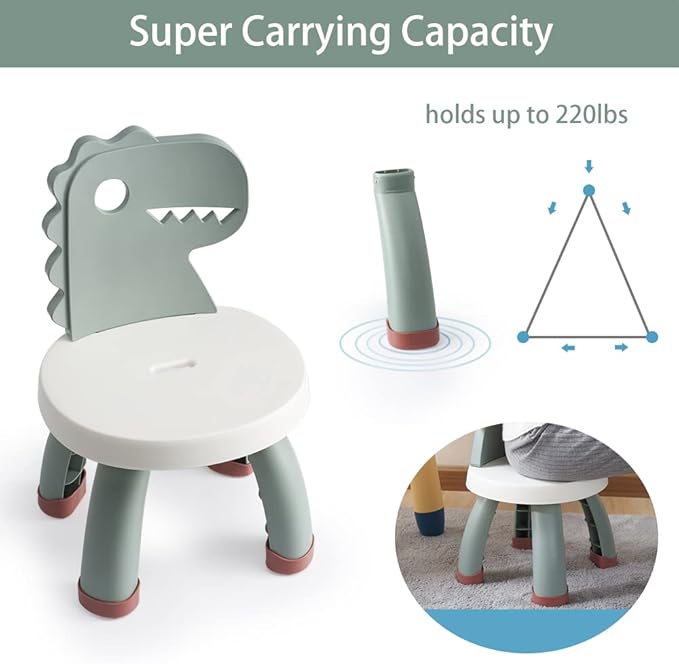 Toddler Chair,Plastic Kids Dino Chair,Sturdy Durable and Lightweight Toddler's Activity Chairs,Anti-Slip Ergonomic Design kids step stool,Indoor or Outdoor Use for Boys Girls Aged 1+ (Green) - LeafyLoom