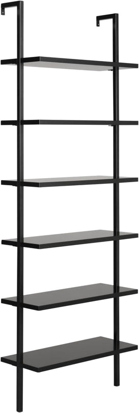 Nathan James Theo 6-Shelf Tall Bookcase, Wall Mount Bookshelf Wood Shelves and Metal Frame, Matte Black - LeafyLoom