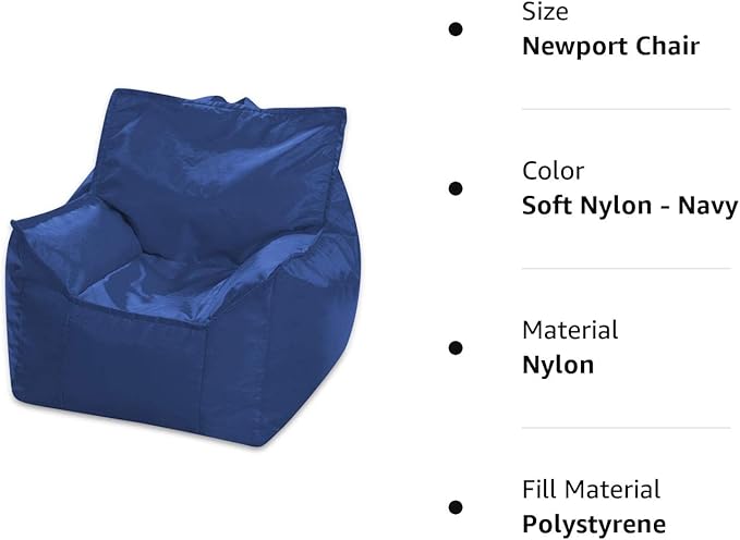 Posh Creations Bean Bag Chair Structured Comfy Seat Use for Gaming, Reading and Watching TV, Newport, Navy - LeafyLoom