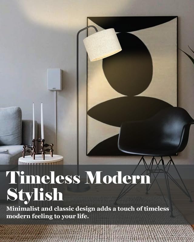 ELYONA Modern Floor Lamp for Living Room, Tall Pole Standing Light with 2 Fabric Shades and 9W LED Bulb, Industrial Reading Light, Adjustable Floor Lamps for Office, Bedrooms, Farmhouse, Black - LeafyLoom