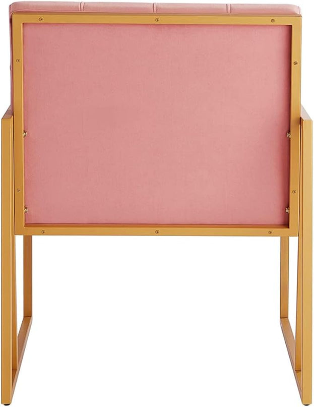 24KF Modern Blush Velvet Button Tufted Accent Chair with Golden Metal Stand, Decorative Furniture Chairs for Living Room Bedroom - Blush - LeafyLoom