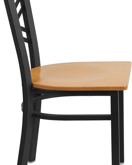 Flash Furniture 2 Pack HERCULES Series Black ''X'' Back Metal Restaurant Chair - Natural Wood Seat - LeafyLoom