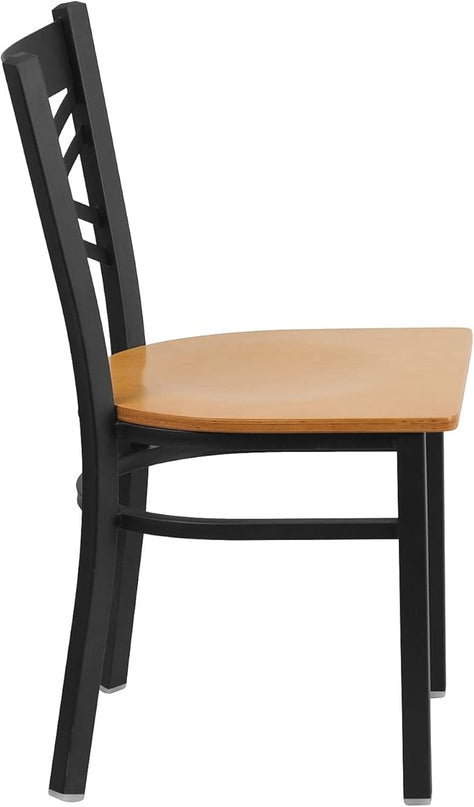Flash Furniture 2 Pack HERCULES Series Black ''X'' Back Metal Restaurant Chair - Natural Wood Seat - LeafyLoom