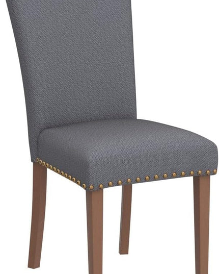 COLAMY Upholstered Parsons Dining Chairs Set of 2, Fabric Dining Room Kitchen Side Chair with Nailhead Trim and Wood Legs - Dark Grey - LeafyLoom