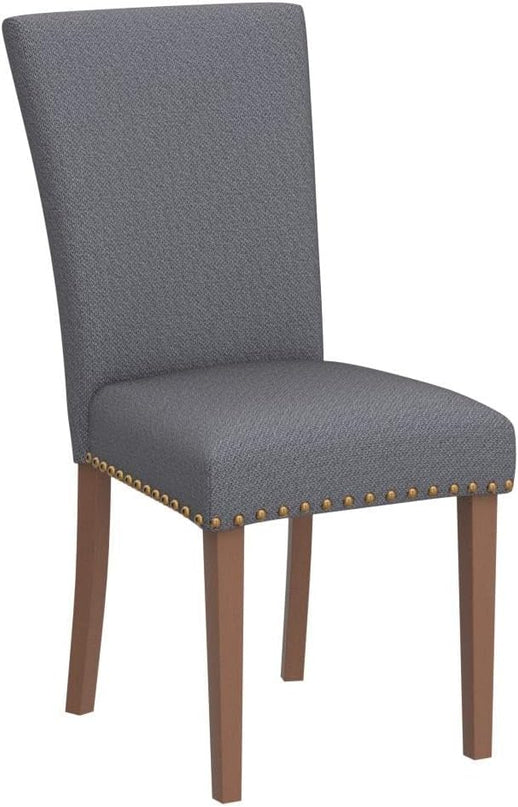 COLAMY Upholstered Parsons Dining Chairs Set of 2, Fabric Dining Room Kitchen Side Chair with Nailhead Trim and Wood Legs - Dark Grey - LeafyLoom