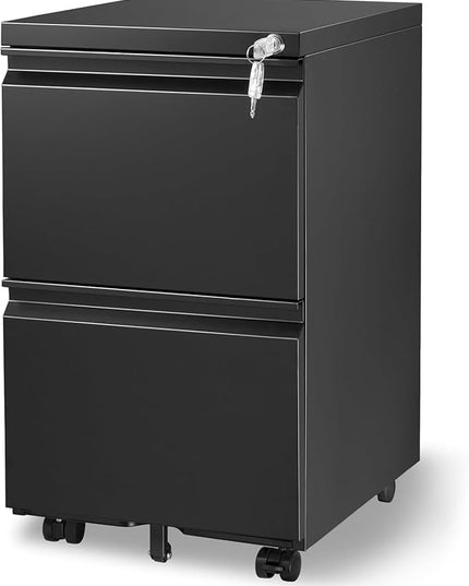 2-Drawer Mobile File Cabinets Rolling Metal Filing Cabinet for Legal & Letter File Anti-tilt Design with Lock Under Desk Office Drawers Fully Assembled Except Casters Black - LeafyLoom