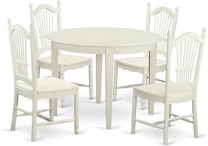 East West Furniture Boston 5 Piece Dinette Set for 4 Includes a Round Room Table and 4 Kitchen Dining Chairs, 42x42 Inch, Linen White - LeafyLoom