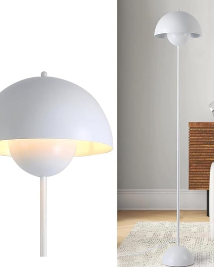 Modern Floor Lamp for Bedroom, 63'' Industrial Corner Floor Lamp for Living Room, Metal Arched Shade Tall Standing Lamp for Office, Reflecting Light Reading Floor Lamp, White - LeafyLoom