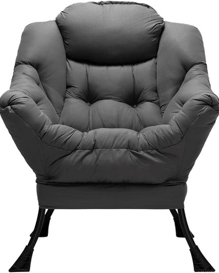 HollyHOME Fabric Large Lazy Chair, Accent Reading Chair, Cozy Lounge Chair with Armrest, Leisure Sofa Chair for Living Room, Bedroom, Dorm, Dark Grey - LeafyLoom