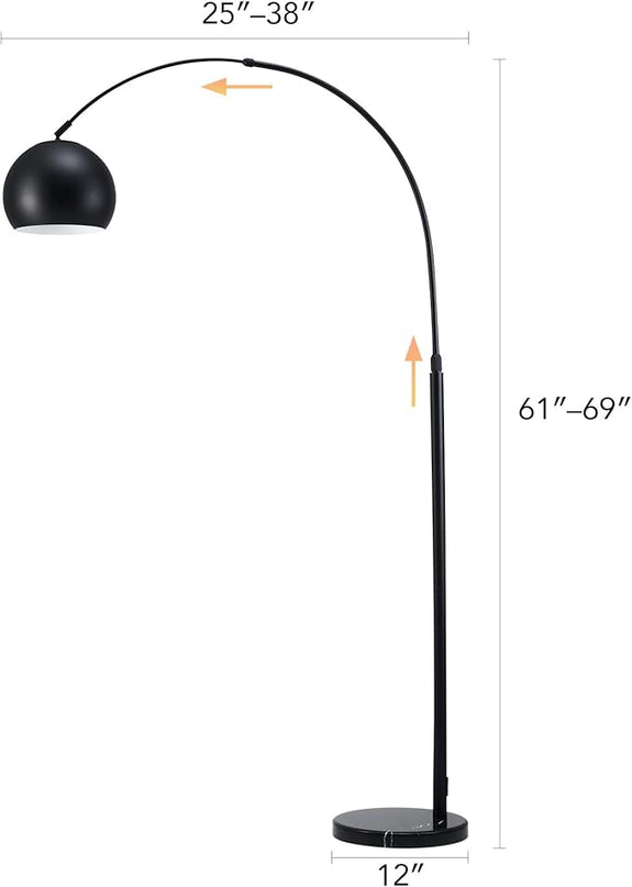 Arc Floor Lamps Metal Shade, BlackFloor Lamp Over The Couch, 360° Rotatable Standing Lamp for Reading Office, Bedroom, Living Room - LeafyLoom