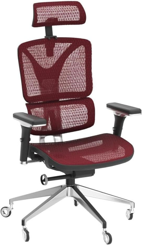 Nouhaus Ergonomic Office Chair Lumbar Support Aluminum Alloy Backrest, Big and Tall Mesh Computer Desk Chair with Adjustable Headrest, 4D Armrest and Premium Wheels(ErgoPRO,Burgundy) - LeafyLoom