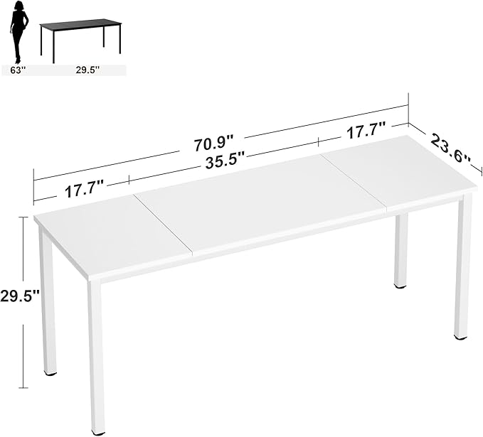 Need Large Computer Desk 70.8 x 23.6 inches Conference Table Large Office Desk Writing Table Workstation for Home Office,White 10FJGSAC3-180WW-60-ND - LeafyLoom