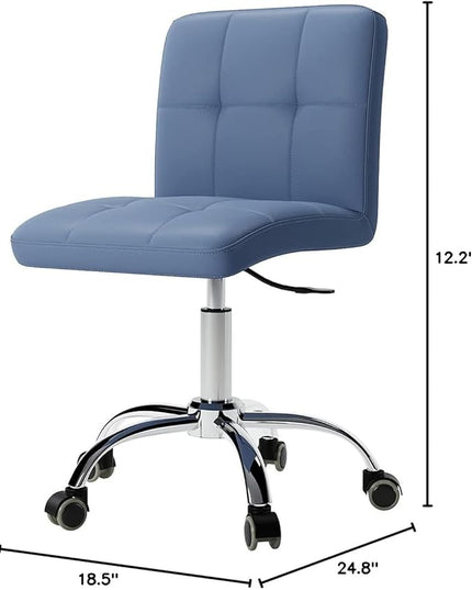 360° Office Desk Chair,PU Adjustable Rolling Task Chair with Backrest for Barber,Office,Home, Computer,360° Swivel,Armless (blue) - LeafyLoom