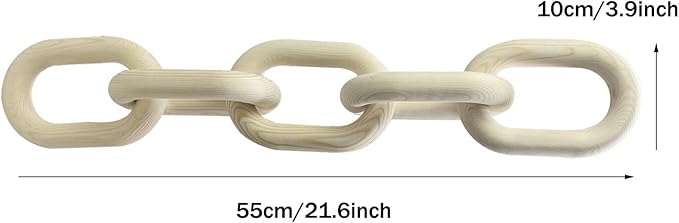 Wood Chain Link Decor | Hand Boho Carved Decor for Table, Shelf Decor Accents, Rustic Farmhouse Aesthetic 5 Link Chain Decor, Home Living Room, Bedroom, Entryway Coffee Table Decor(Wood Color) - LeafyLoom