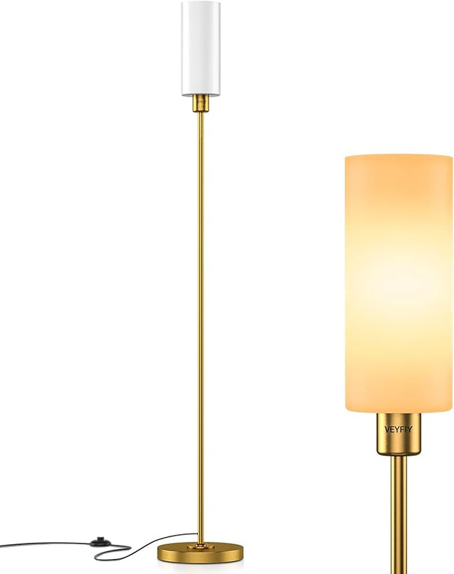 Floor Lamp, Gold Floor Lamp for Living Room, Modern Standing Lamp with Glass Lamp Shade, Vintage 68" Tall Lamp for Home & Office, Reading & Working, E26 Socket(Bulb Not Included) - LeafyLoom