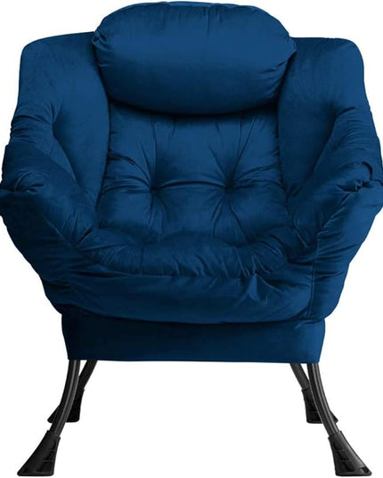 AbocoFur Modern Fabric Large Lazy Chair, Accent Oversized Comfy Reading Chair, Thick Padded Cozy Lounge Chair with Armrest, Steel Frame Leisure Sofa Chair for Living Room, Bedroom, Dorm, Royal Blue - LeafyLoom