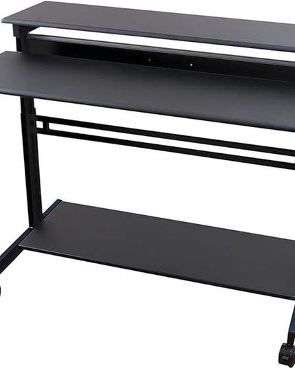 Stand Up Desk Store Rolling Adjustable Height Two Tier Standing Desk Computer Workstation (Black Frame/Black Top, 48" Wide) - LeafyLoom