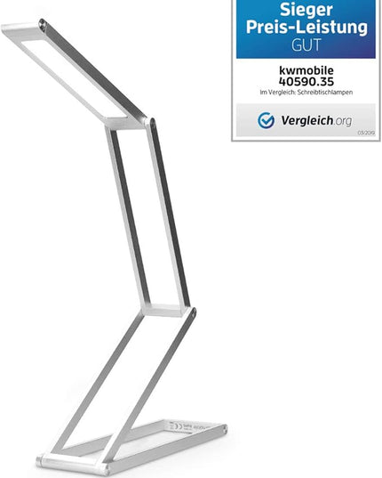 kwmobile Foldable LED Desk Lamp - Folding Portable USB Table Light with 3 Brightness Settings - for Home, Reading, Studying, Work, Travel - Silver - LeafyLoom